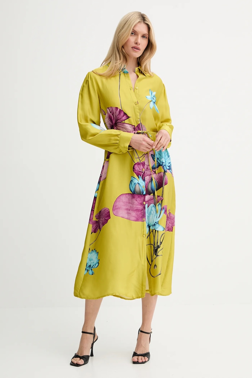 Answear Lab rochie culoarea galben, midi, evazată