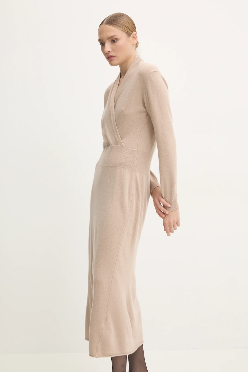 Answear Lab rochie din lana culoarea bej, maxi, evazati Answear Lab rochie din lana culoarea bej, maxi, evazati