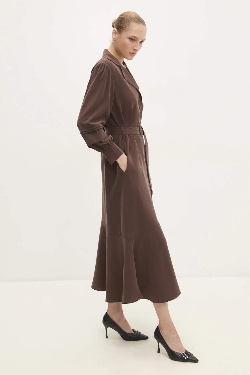 Answear.LAB sukienka kolor brązowy maxi rozkloszowana