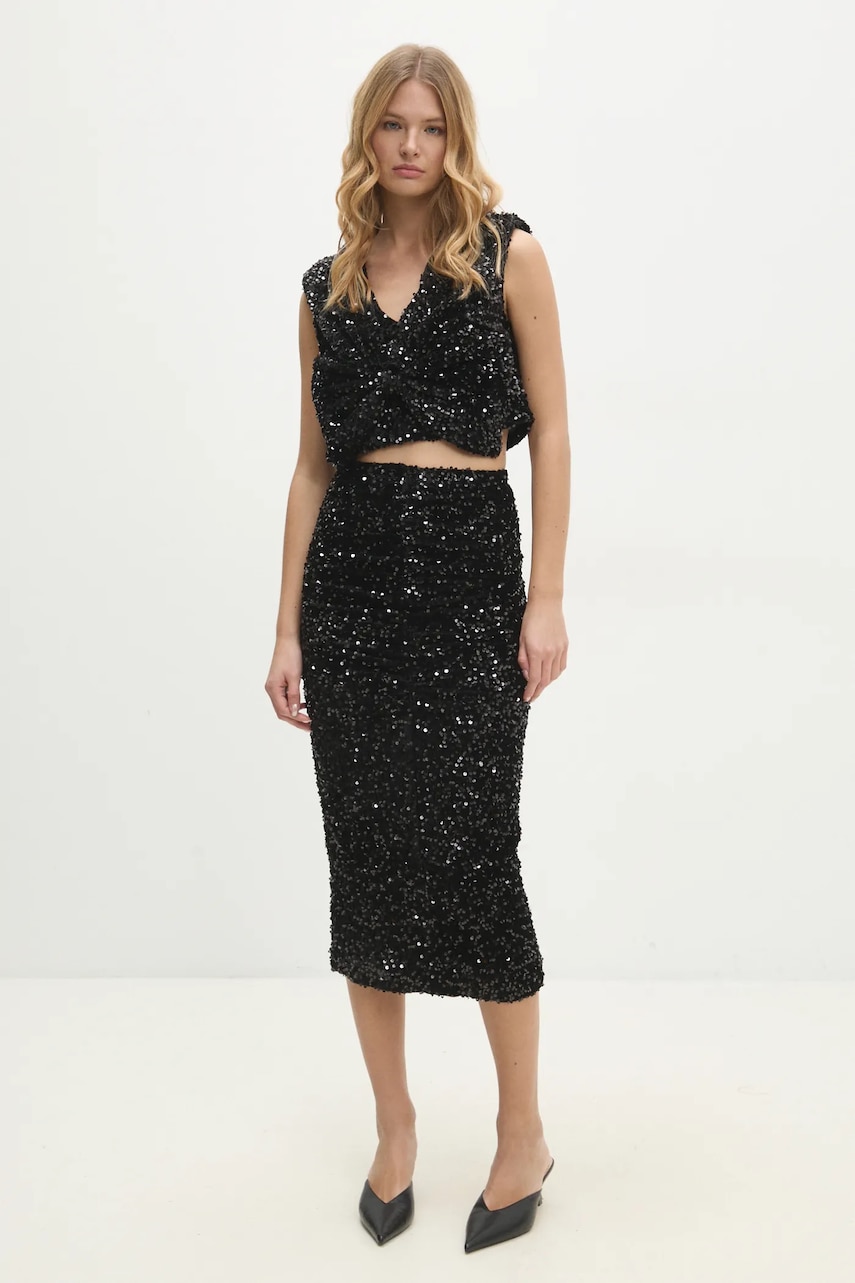 Answear Lab bluză și fustă culoarea negru