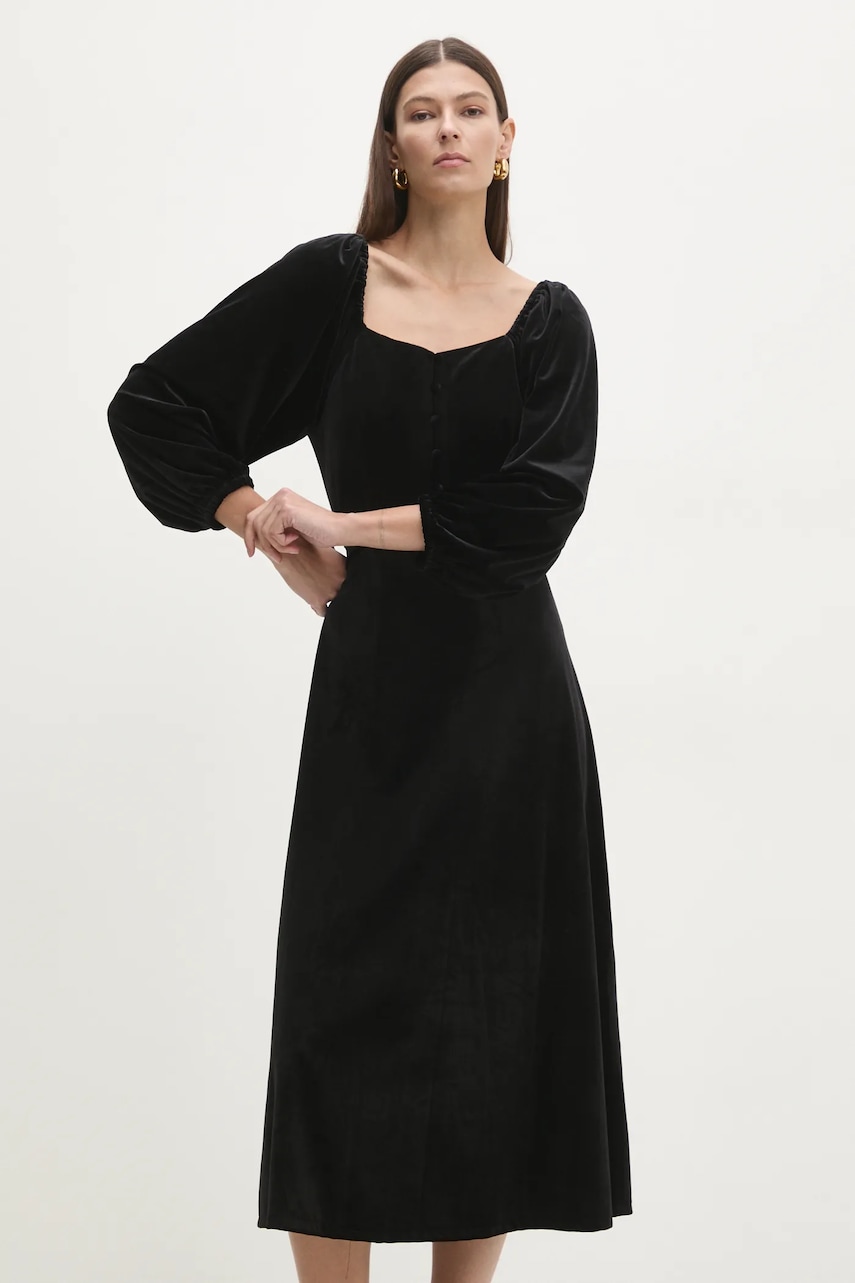 Answear Lab rochie de catifea culoarea negru, midi, evazati Answear Lab rochie de catifea culoarea negru, midi, evazati