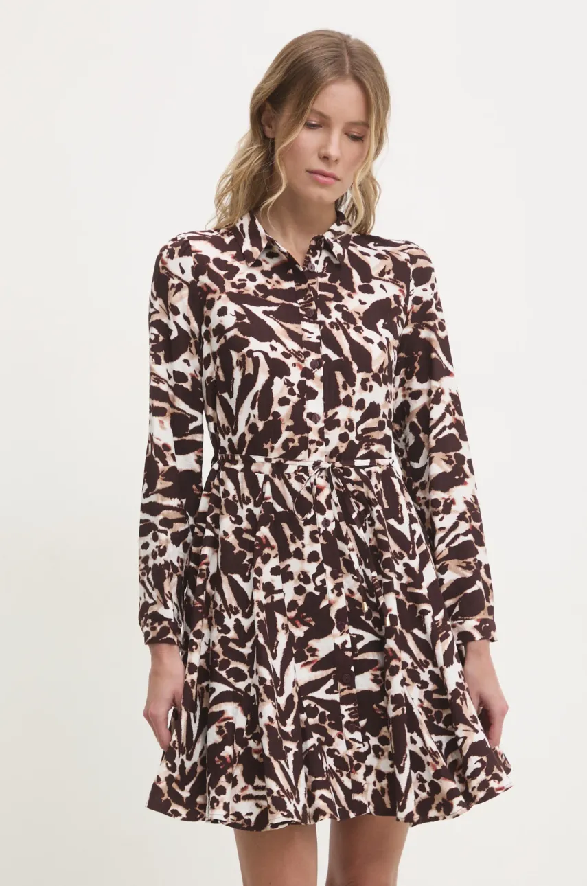 Answear Lab rochie din in culoarea maro, mini, evazată