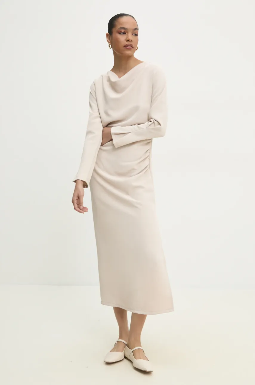 Answear Lab rochie culoarea bej, midi, mulată