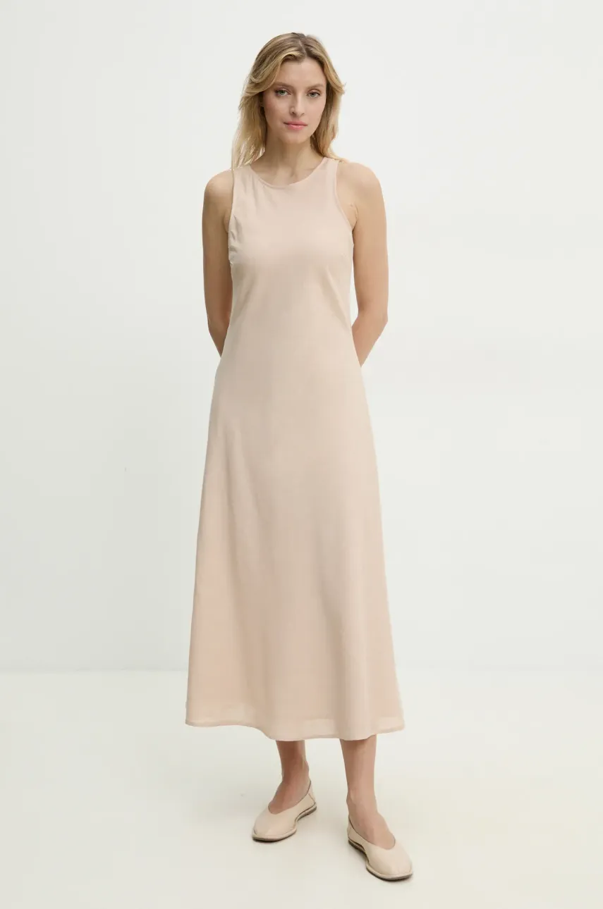 Answear Lab rochie din in culoarea bej, midi, evazată