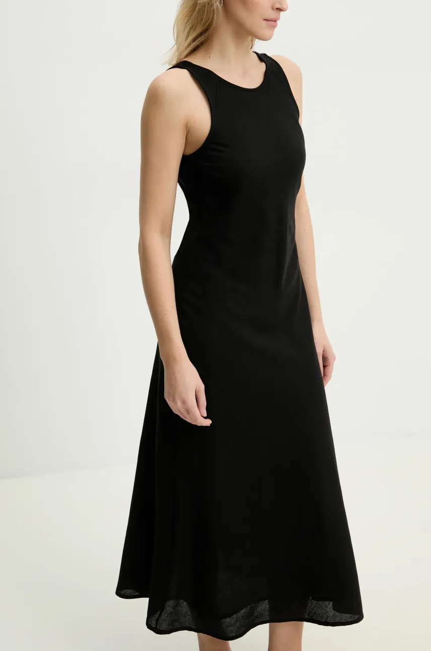 Answear Lab rochie din in culoarea negru, midi, evazată