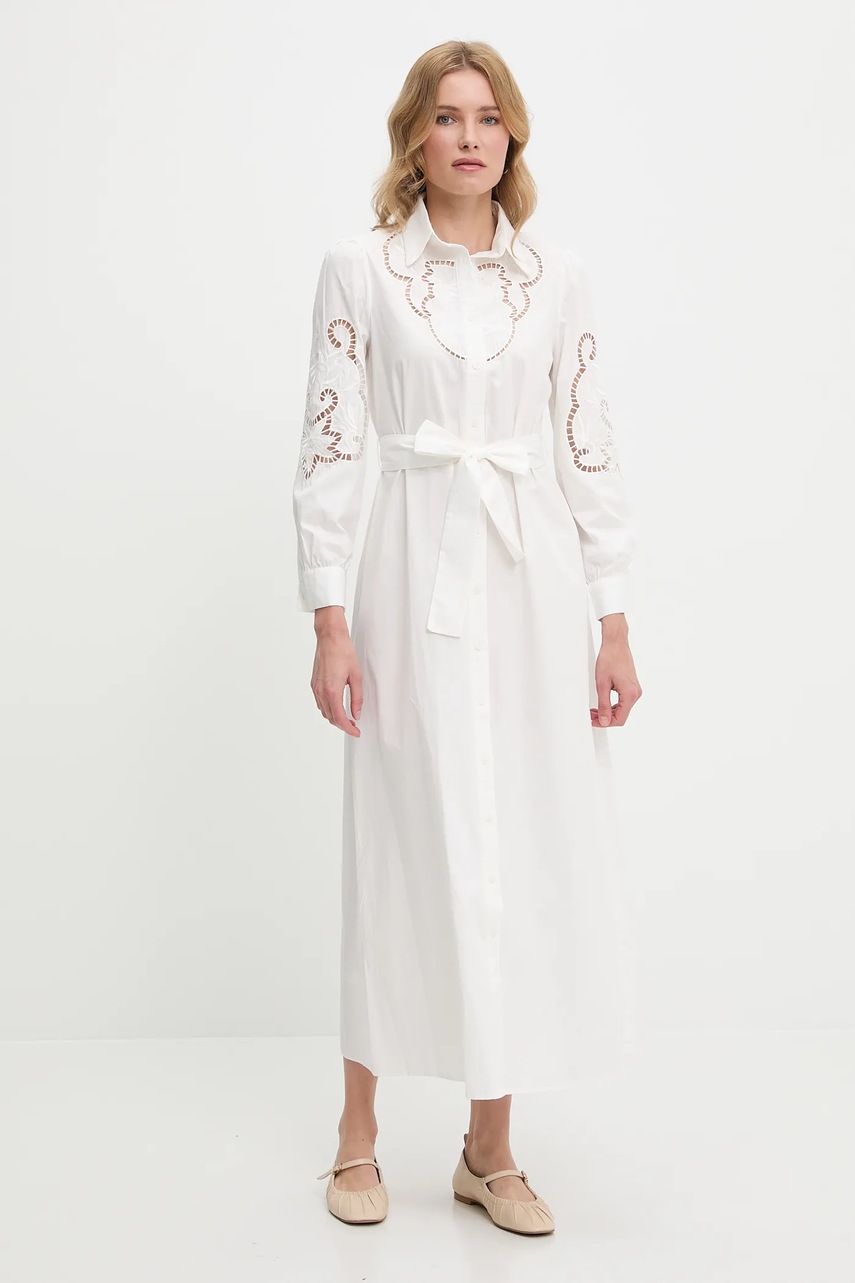 Хлопковое платье Answear.LAB цвет бежевый maxi расклешённая Хлопковое платье Answear.LAB цвет бежевый maxi расклешённая