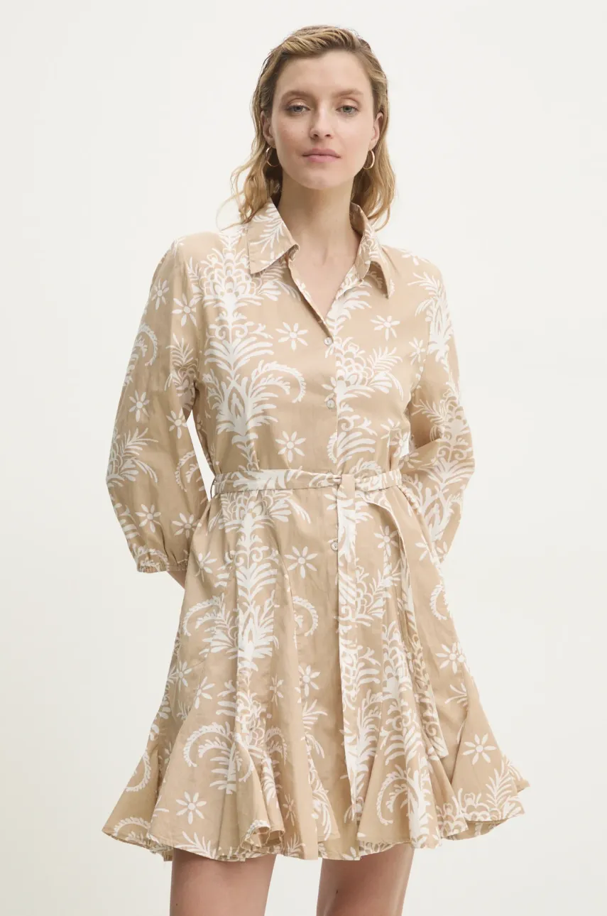 Answear Lab rochie din bumbac culoarea bej, mini, evazată