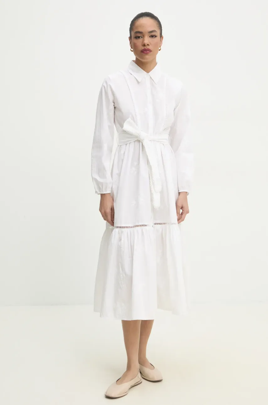 Answear Lab rochie din bumbac culoarea alb, midi, evazată