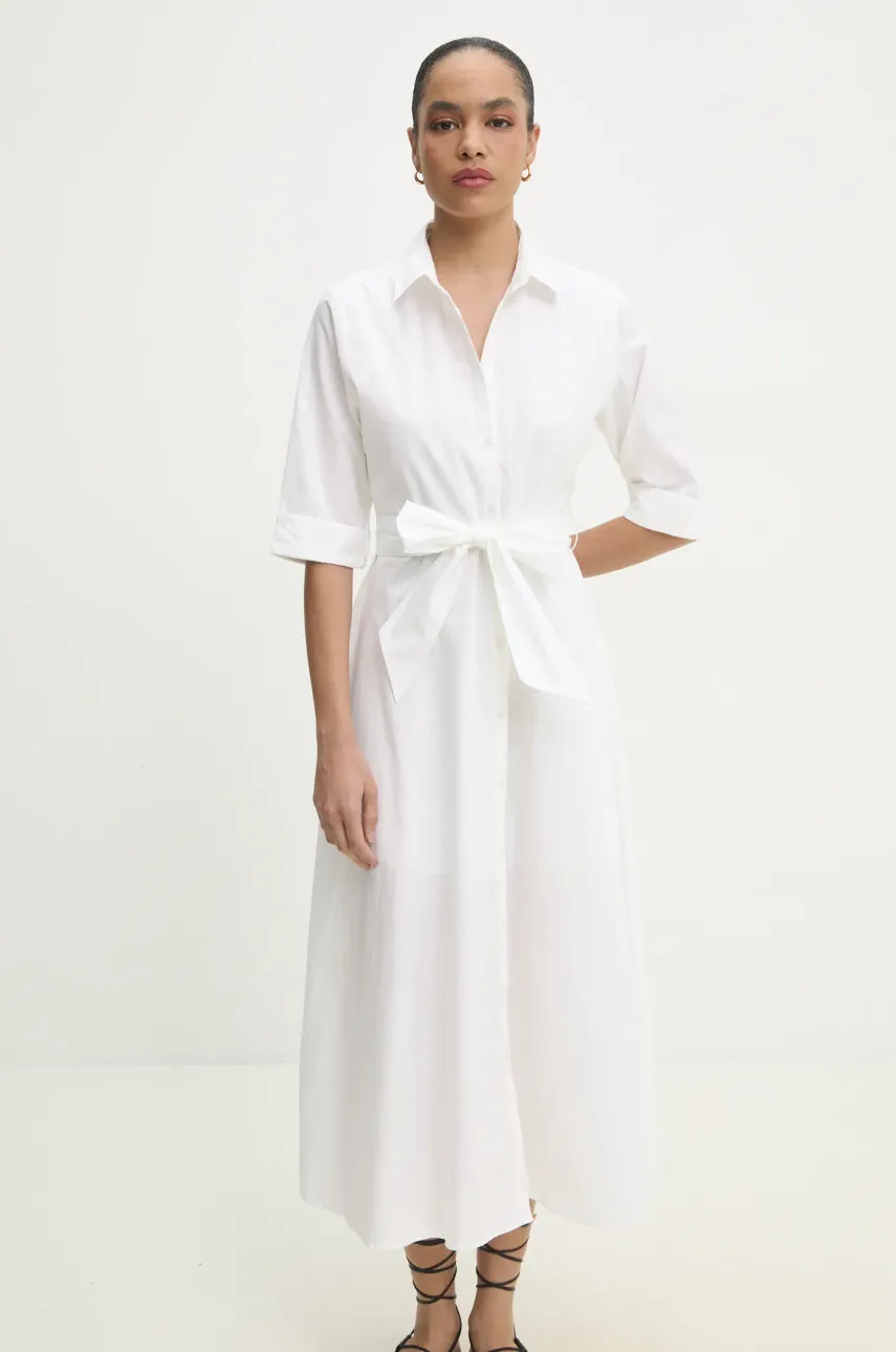 Answear Lab rochie din bumbac culoarea alb, maxi, evazată