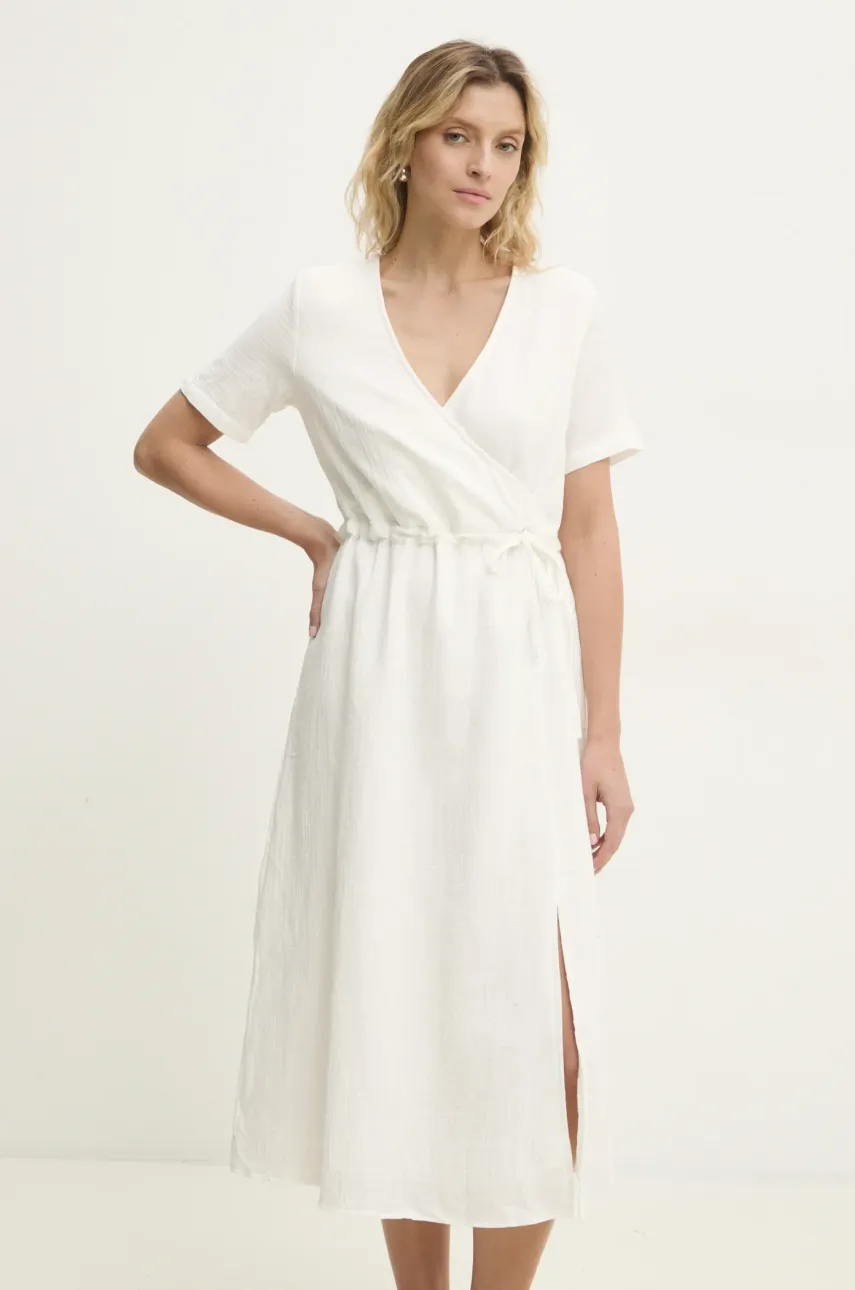 Answear Lab rochie din bumbac culoarea alb, midi, evazată