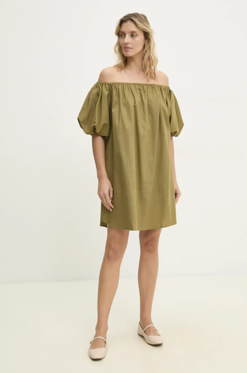 Льняное платье Answear.LAB цвет зелёный mini oversize Льняное платье Answear.LAB цвет зелёный mini oversize