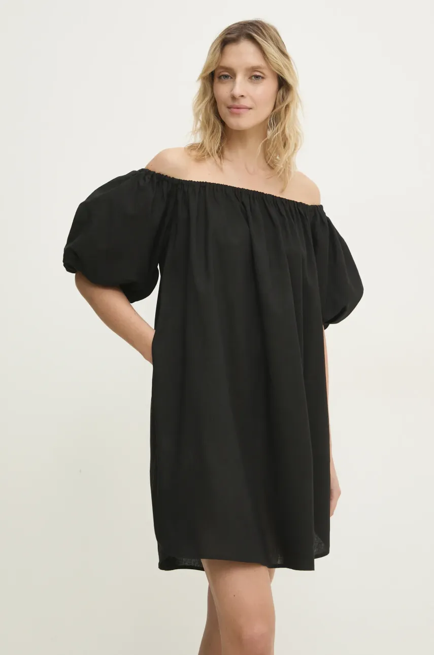Answear Lab rochie din in culoarea negru, mini, oversize