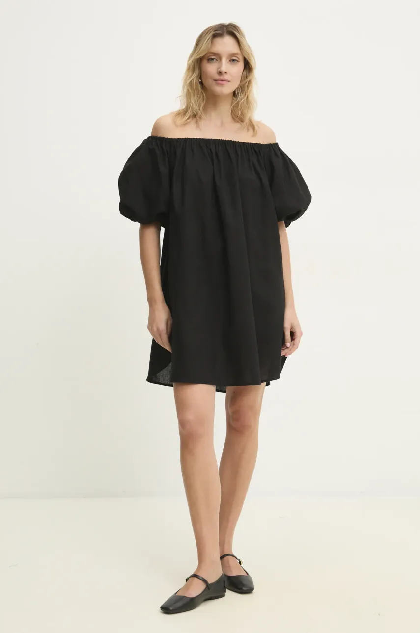 Льняное платье Answear.LAB цвет чёрный mini oversize Льняное платье Answear.LAB цвет чёрный mini oversize