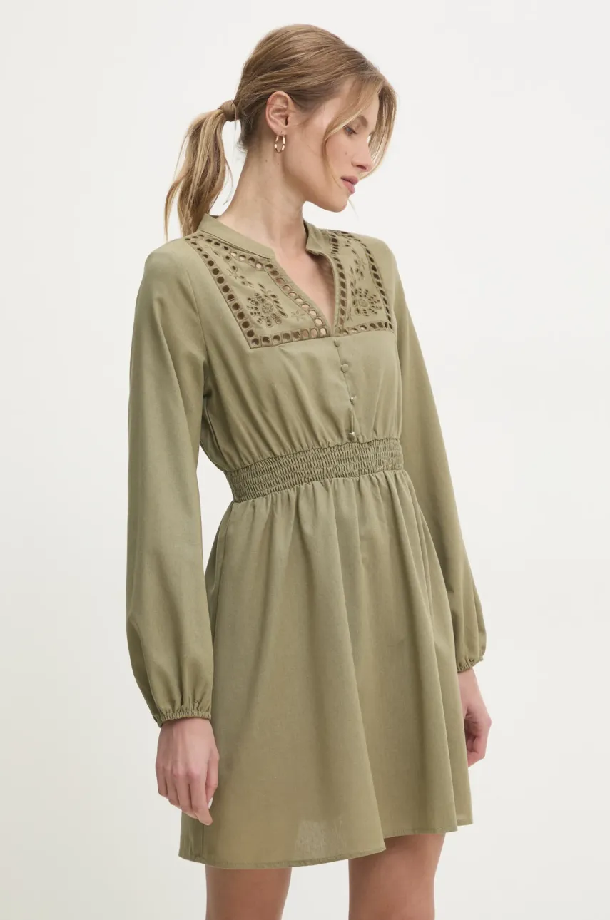 Answear Lab rochie din in culoarea verde, mini, evazati