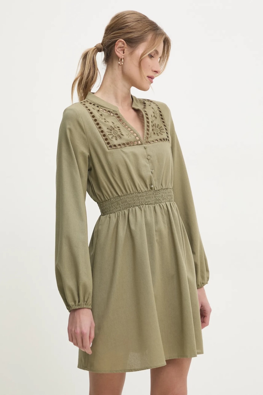Answear Lab rochie din in culoarea verde, mini, evazată