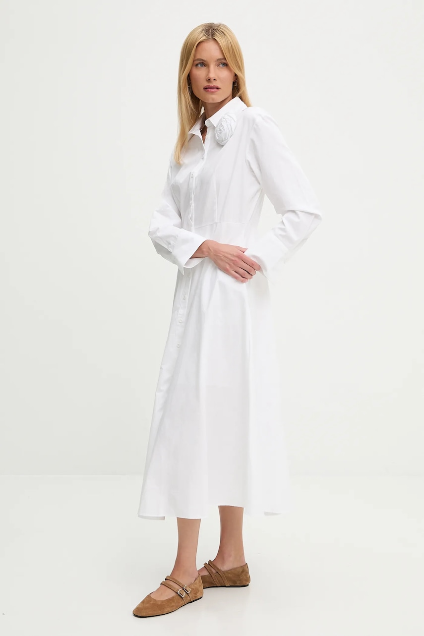 Хлопковое платье Answear.LAB цвет красный midi расклешённая Хлопковое платье Answear.LAB цвет красный midi расклешённая