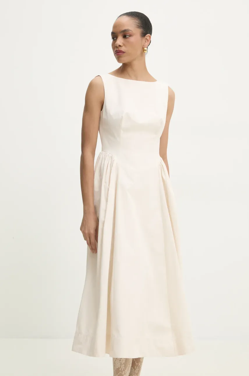 Answear Lab rochie din bumbac culoarea bej, midi, evazată