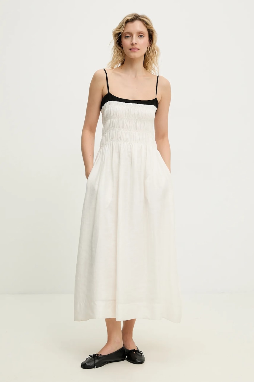 Answear Lab rochie din in culoarea alb, maxi, evazată