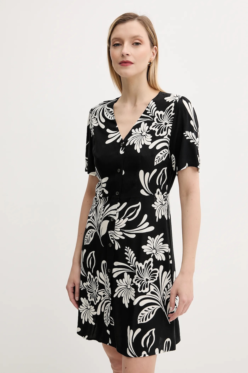 Answear Lab rochie din in culoarea negru, mini, evazată Answear Lab rochie din in culoarea negru, mini, evazată