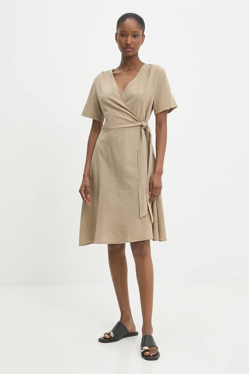 Льняное платье Answear.LAB цвет коричневый mini расклешённая