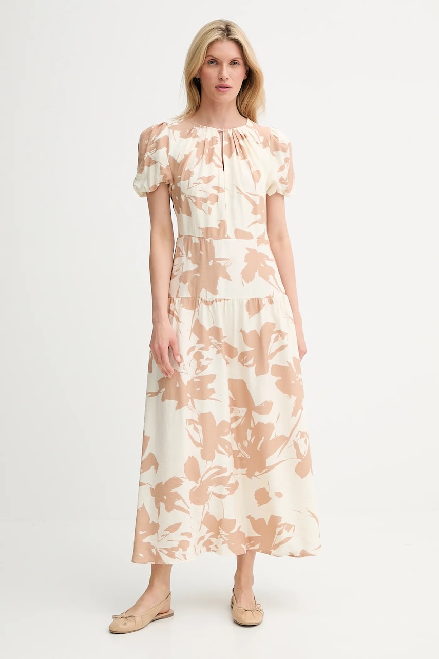 Answear Lab rochie din in culoarea maro, maxi, evazată