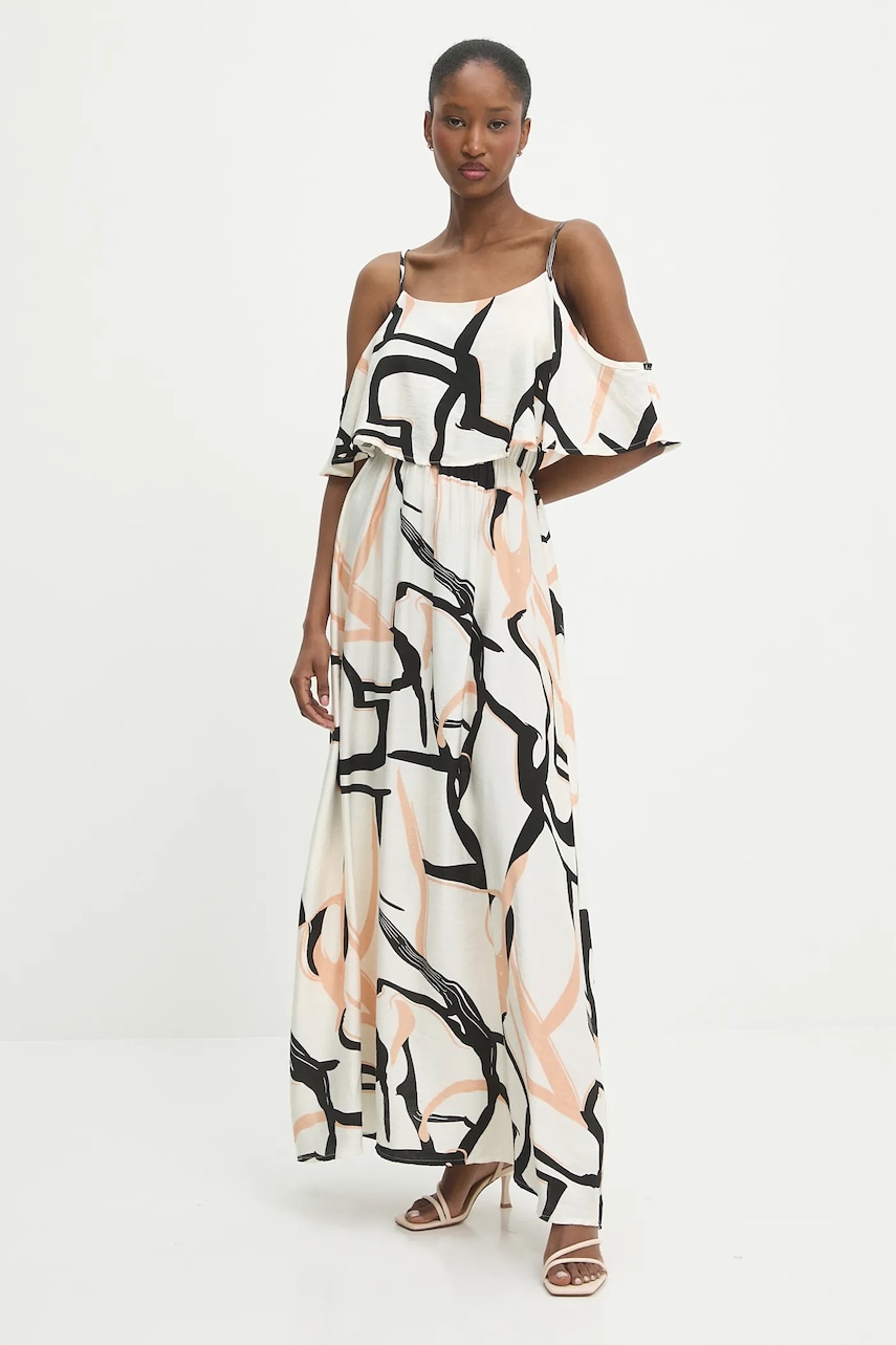Answear Lab rochie din in culoarea bej, maxi, evazată