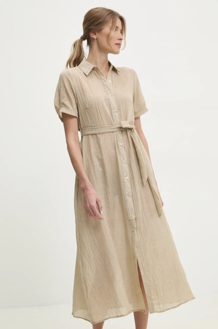 Answear Lab rochie din in culoarea bej, maxi, evazată Answear Lab rochie din in culoarea bej, maxi, evazată