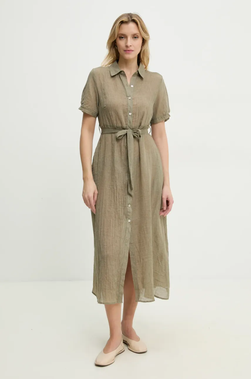 Answear Lab rochie din in culoarea verde, maxi, evazată