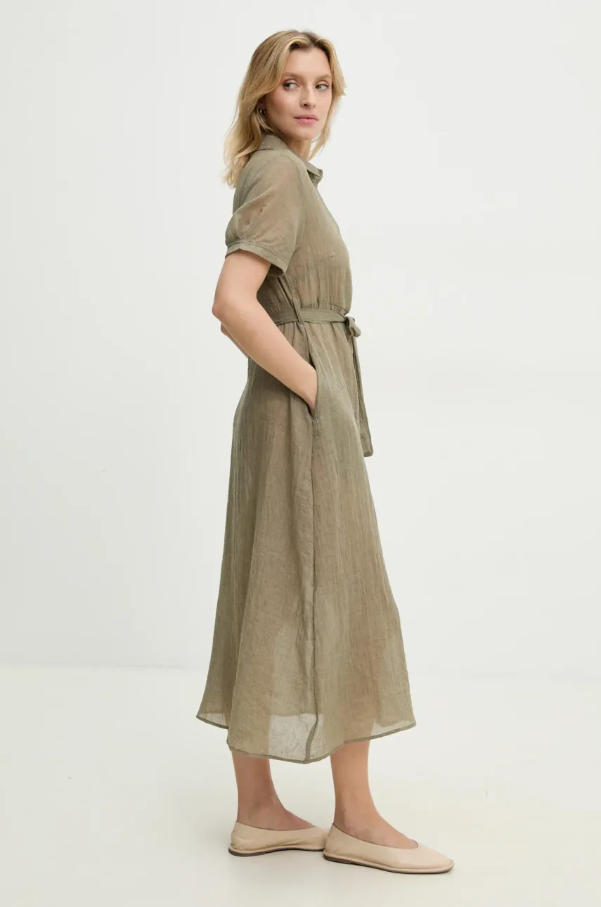 Льняное платье Answear.LAB цвет зелёный maxi расклешённая Льняное платье Answear.LAB цвет зелёный maxi расклешённая