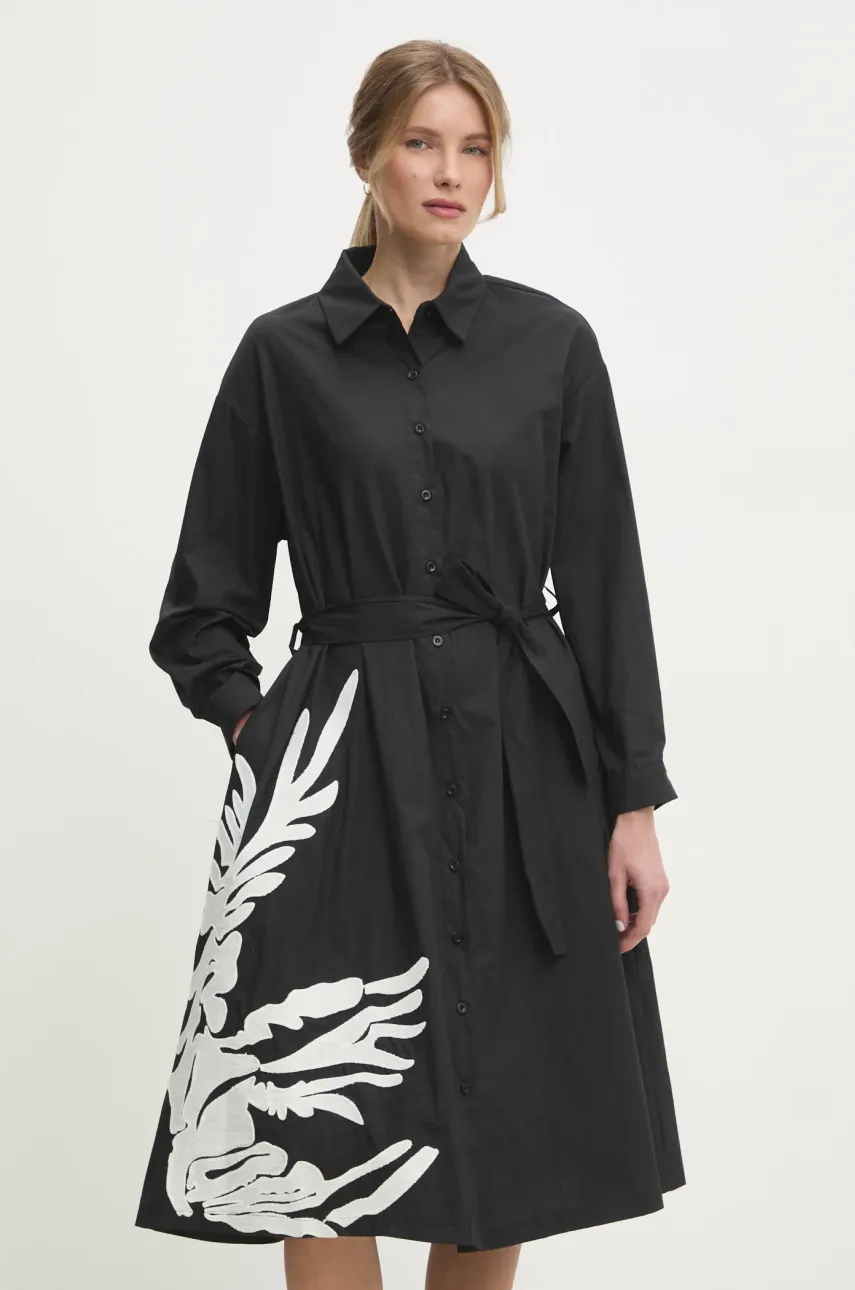 Answear Lab rochie din bumbac culoarea negru, midi, evazată