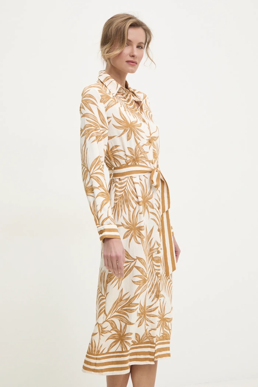 Answear Lab rochie culoarea bej, midi, evazată