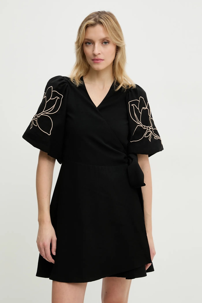 Answear Lab rochie din in culoarea negru, mini, evazată