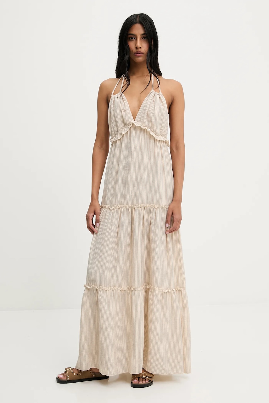 Answear Lab rochie din bumbac culoarea bej, midi, evazată