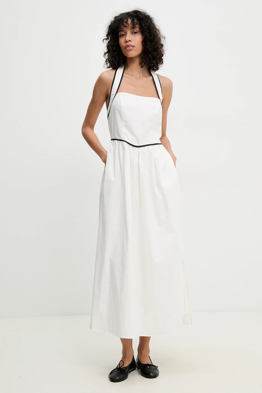 Answear Lab rochie din bumbac culoarea alb, maxi, evazată Answear Lab rochie din bumbac culoarea alb, maxi, evazată