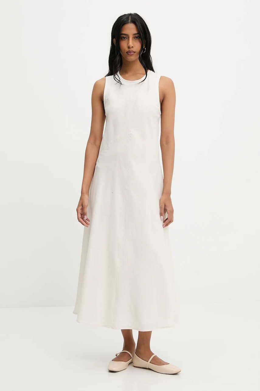 Answear Lab rochie din in culoarea bej, midi, evazată