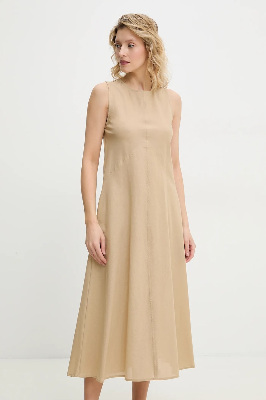 Answear Lab rochie din in culoarea bej, midi, evazată