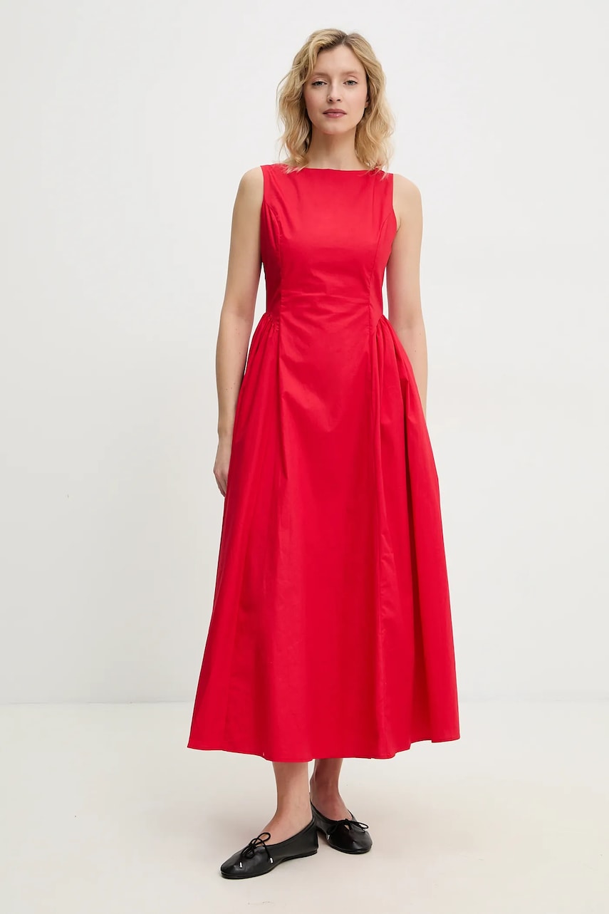 Answear Lab rochie din bumbac culoarea rosu, maxi, evazati Answear Lab rochie din bumbac culoarea rosu, maxi, evazati