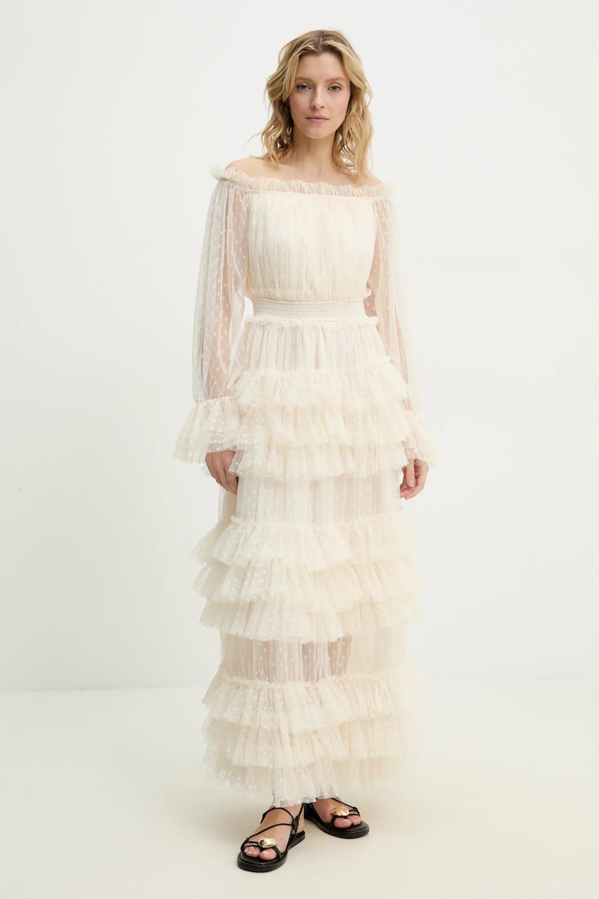 Answear Lab rochie culoarea bej, maxi, evazată