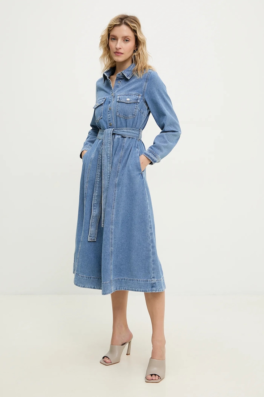 Answear Lab rochie jeans midi, evazati Answear Lab rochie jeans midi, evazati