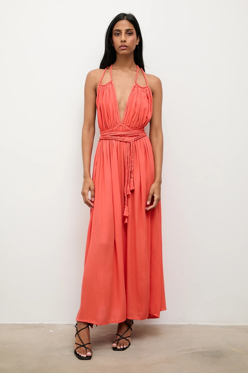 Платье Answear.LAB цвет оранжевый maxi расклешённая