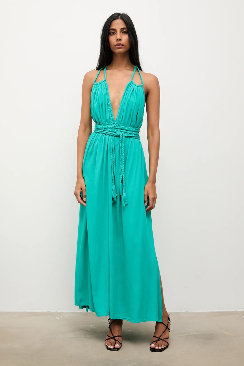 Платье Answear.LAB цвет зелёный maxi расклешённая