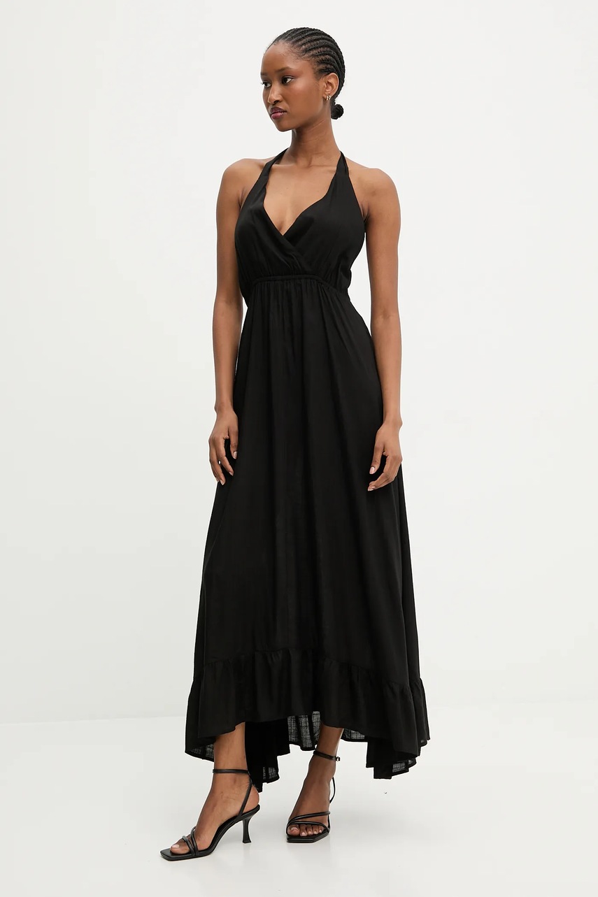 Хлопковое платье Answear.LAB цвет чёрный maxi расклешённая