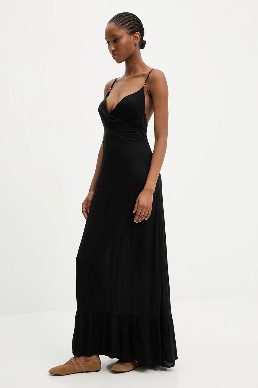 Хлопковое платье Answear.LAB цвет чёрный maxi расклешённая