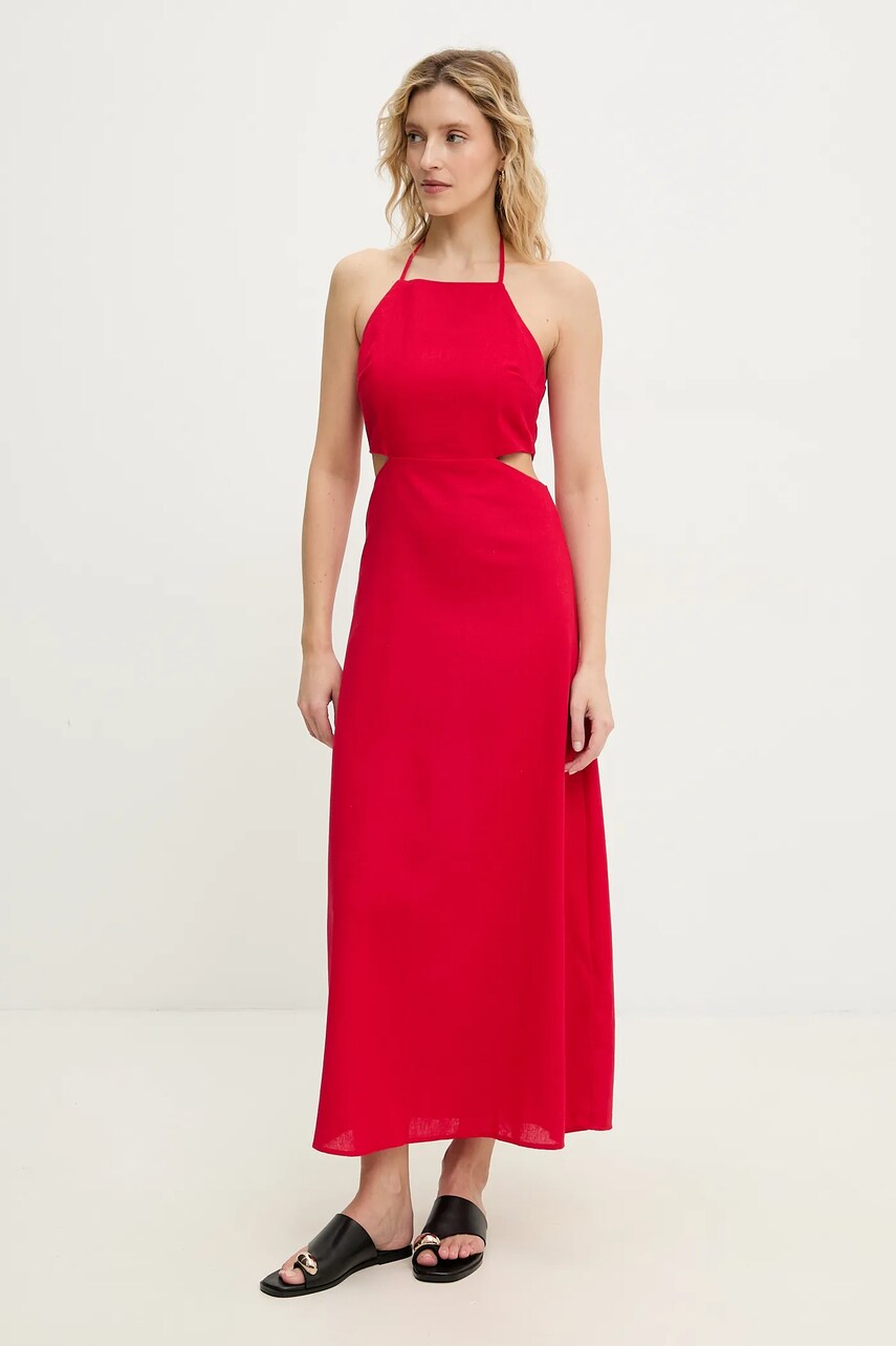 Answear Lab rochie din amestec de in culoarea rosu, maxi, drept Answear Lab rochie din amestec de in culoarea rosu, maxi, drept