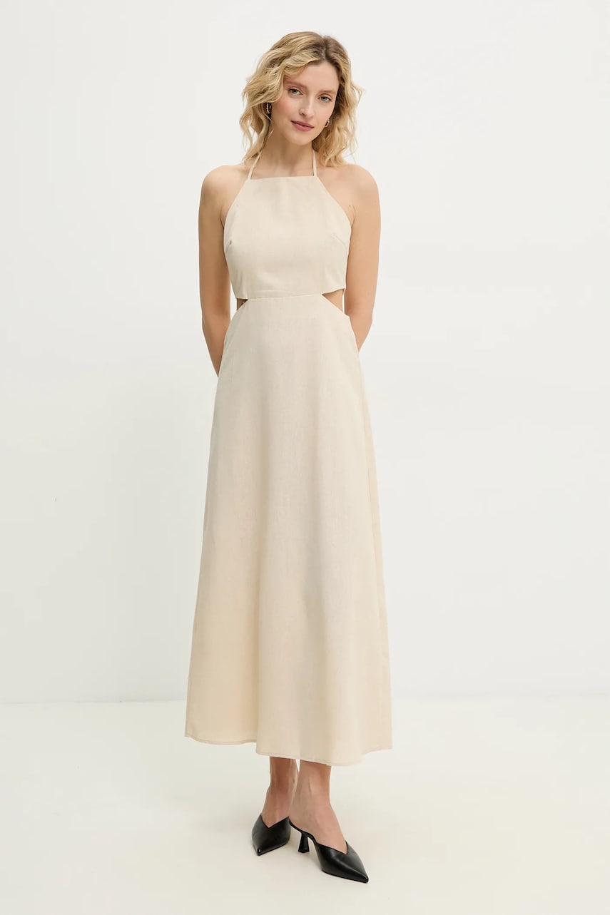 Answear Lab rochie din amestec de in culoarea bej, maxi, dreaptă