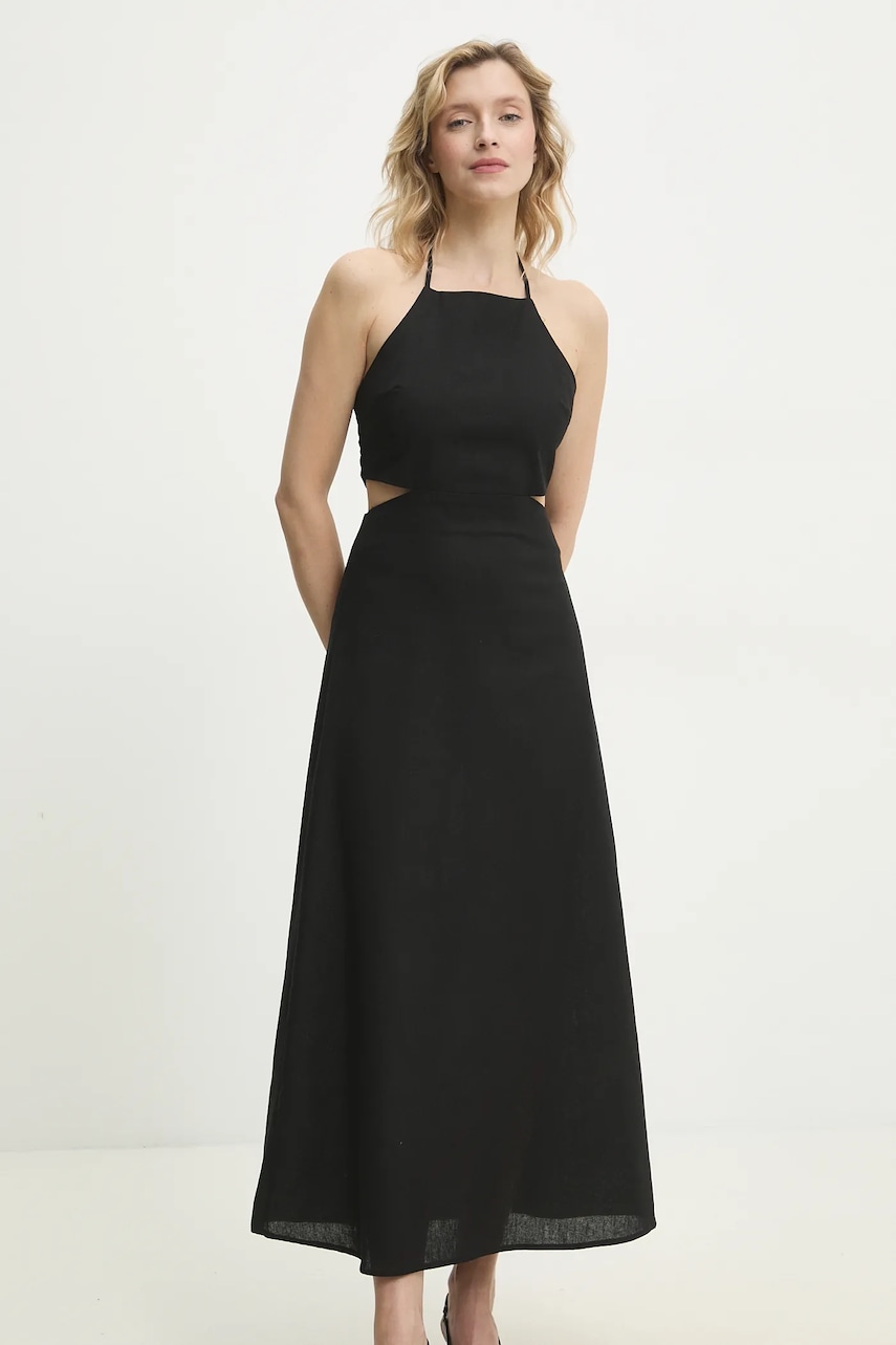 Answear Lab rochie din amestec de in culoarea negru, maxi, drept Answear Lab rochie din amestec de in culoarea negru, maxi, drept