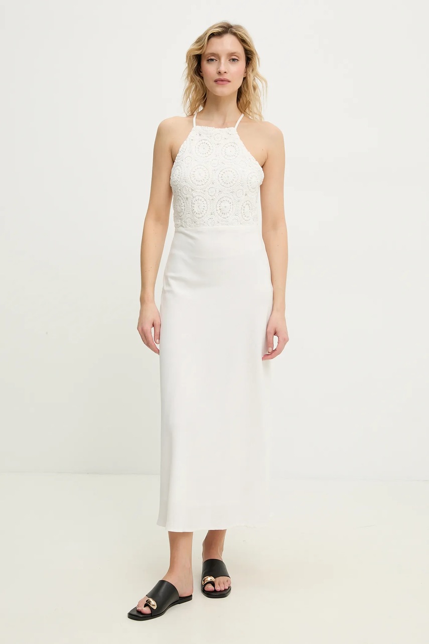 Answear Lab rochie din in culoarea alb, maxi, evazată