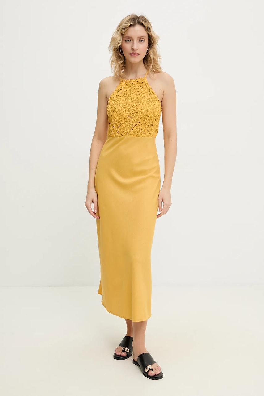 Answear Lab rochie din in culoarea galben, maxi, evazată