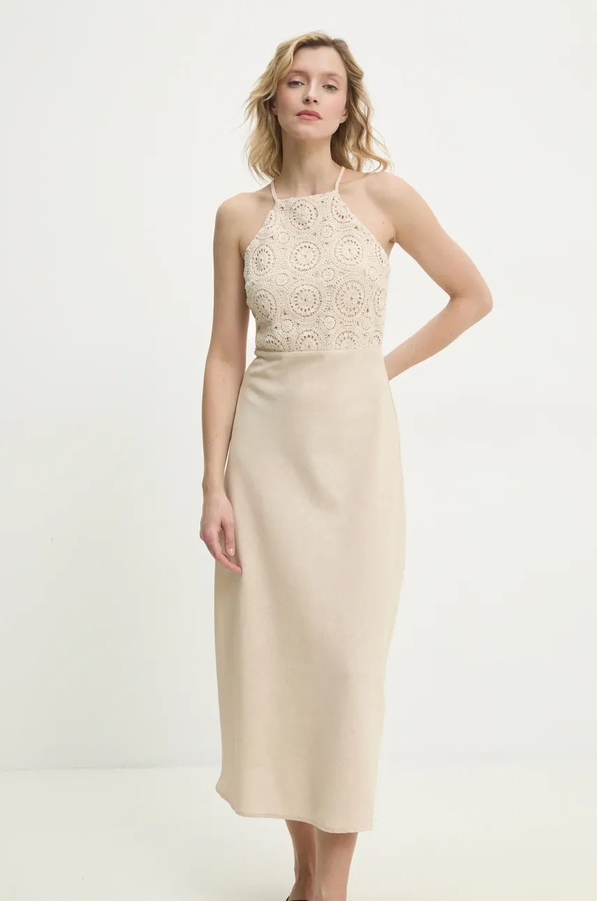 Answear Lab rochie din in culoarea bej, maxi, evazată