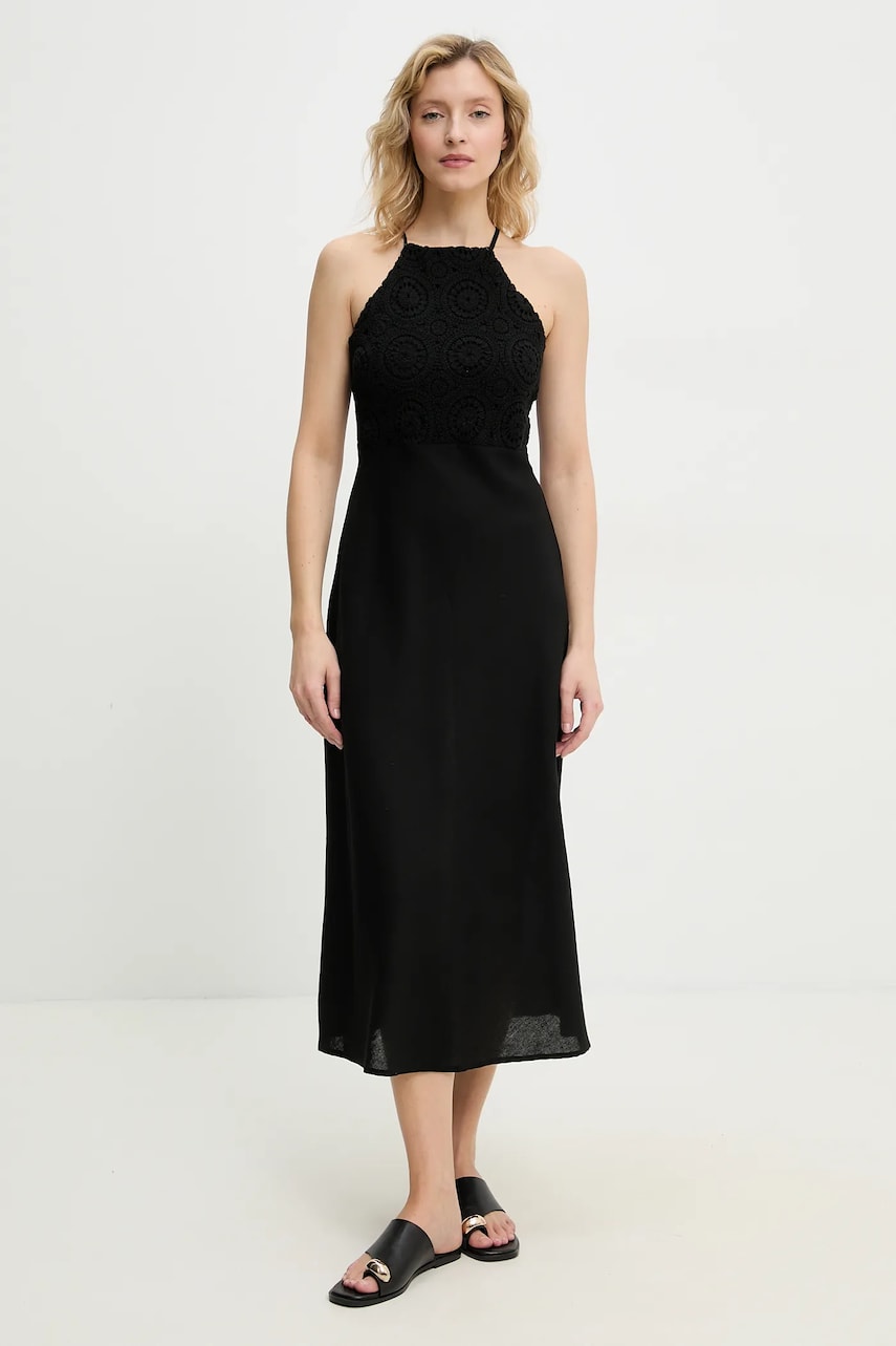 Answear Lab rochie din in culoarea negru, maxi, evazati Answear Lab rochie din in culoarea negru, maxi, evazati